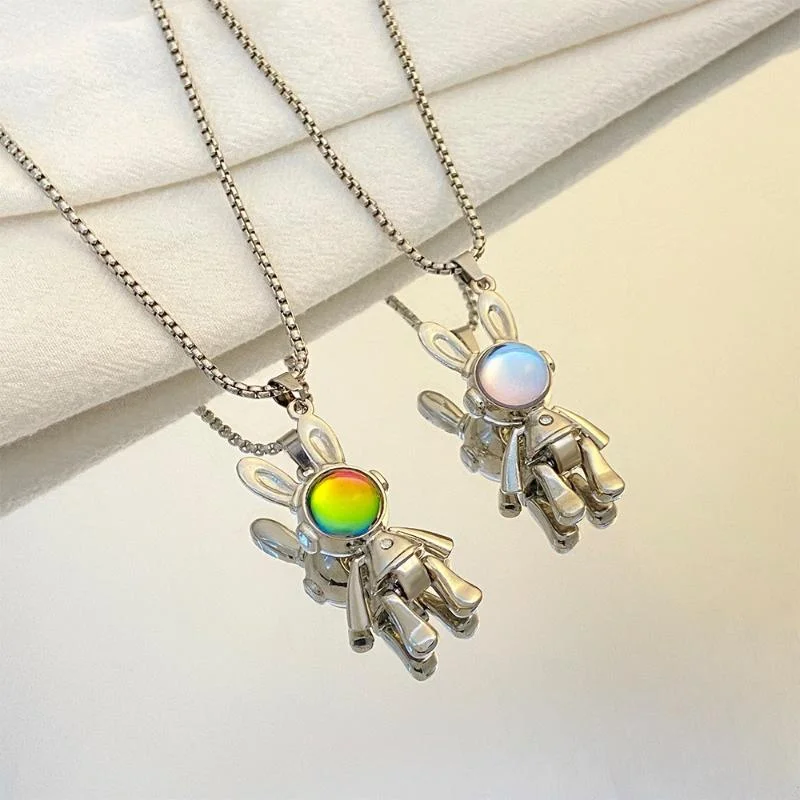 Unique Fashion Creative Space Rabbit Bunny Pendant Necklace for Women Valentine's Day Gifts Party Animal Jewelry Collares Mujer