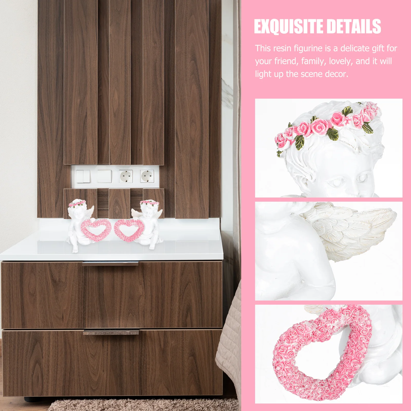 

1Pair High Class Resin Craft Angel Statue Unique Exquisite Appearance Wonderful Workmanship Perfect Home Office Restaurant Bar