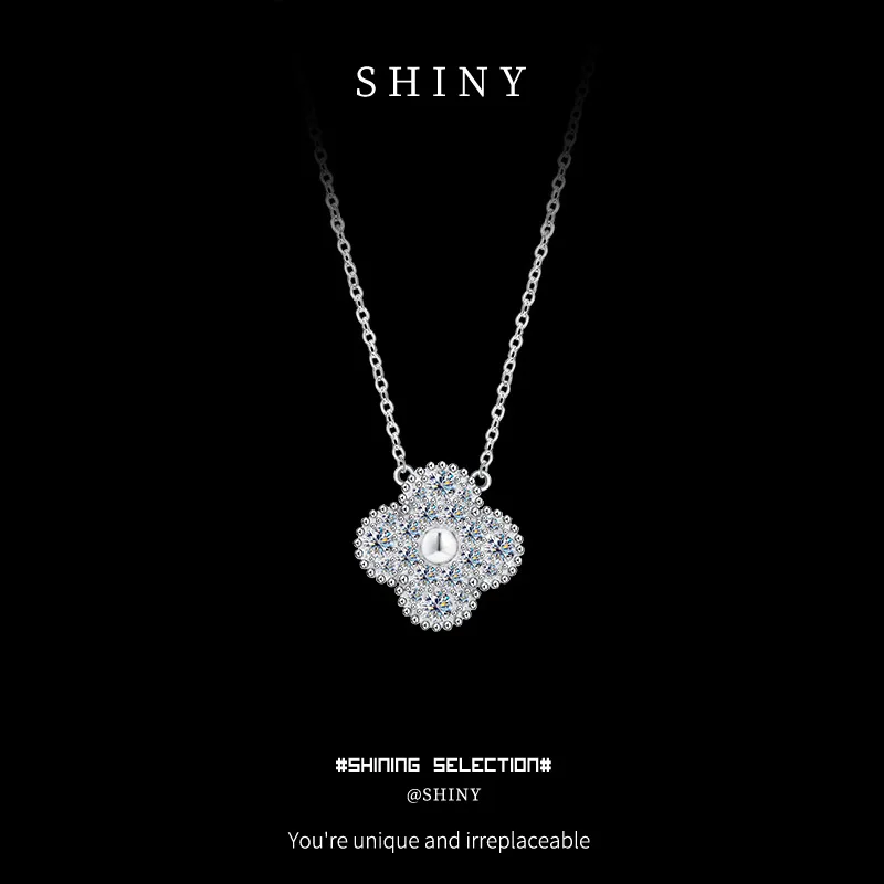 

Elegant S925 Silver Four-leaf Clover Necklace Luxury Fashion Clavicle Chai Lucky Grass Light Pendant Jewelry Christmas Gift