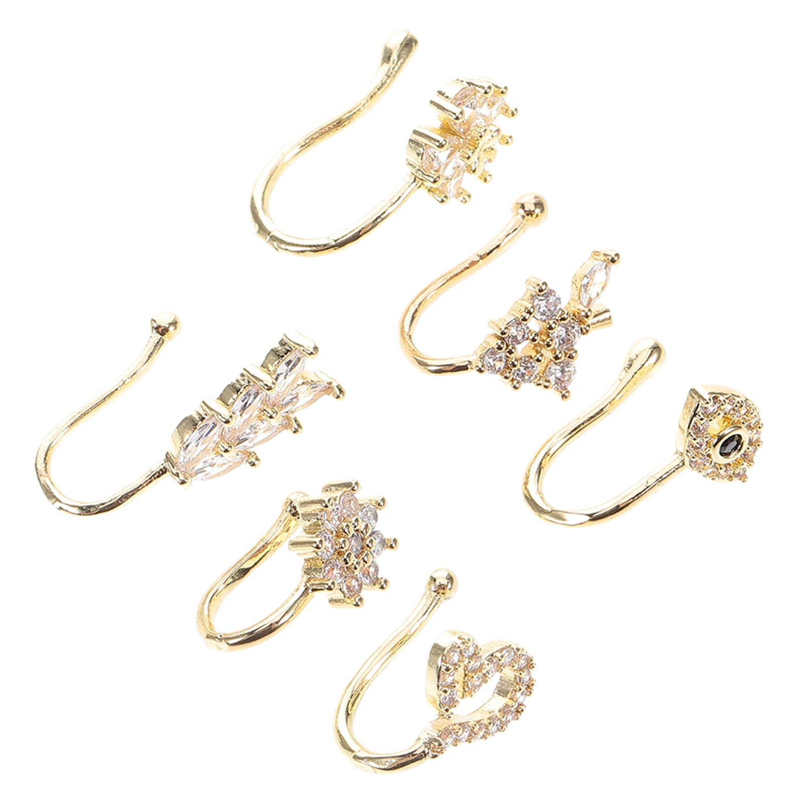 

6 Pcs Nose Pin Cute Jewelry Clip on Ring Perforation Fake Copper Adjustable Rings