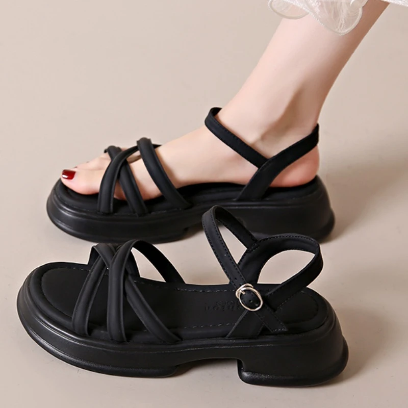 

Summer Fashion Women's Sandals Women's Comfort Shoes Flat Beach Sandals Women Black and White Shoes Thick-soled Roman Sandals