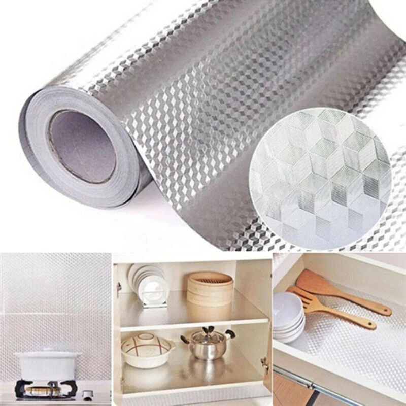 Kitchen Oil-proof Self-Sticker Stickers Anti Fouling High Temperature Waterproof Aluminum Foil Wallpapers Cabinet Contact