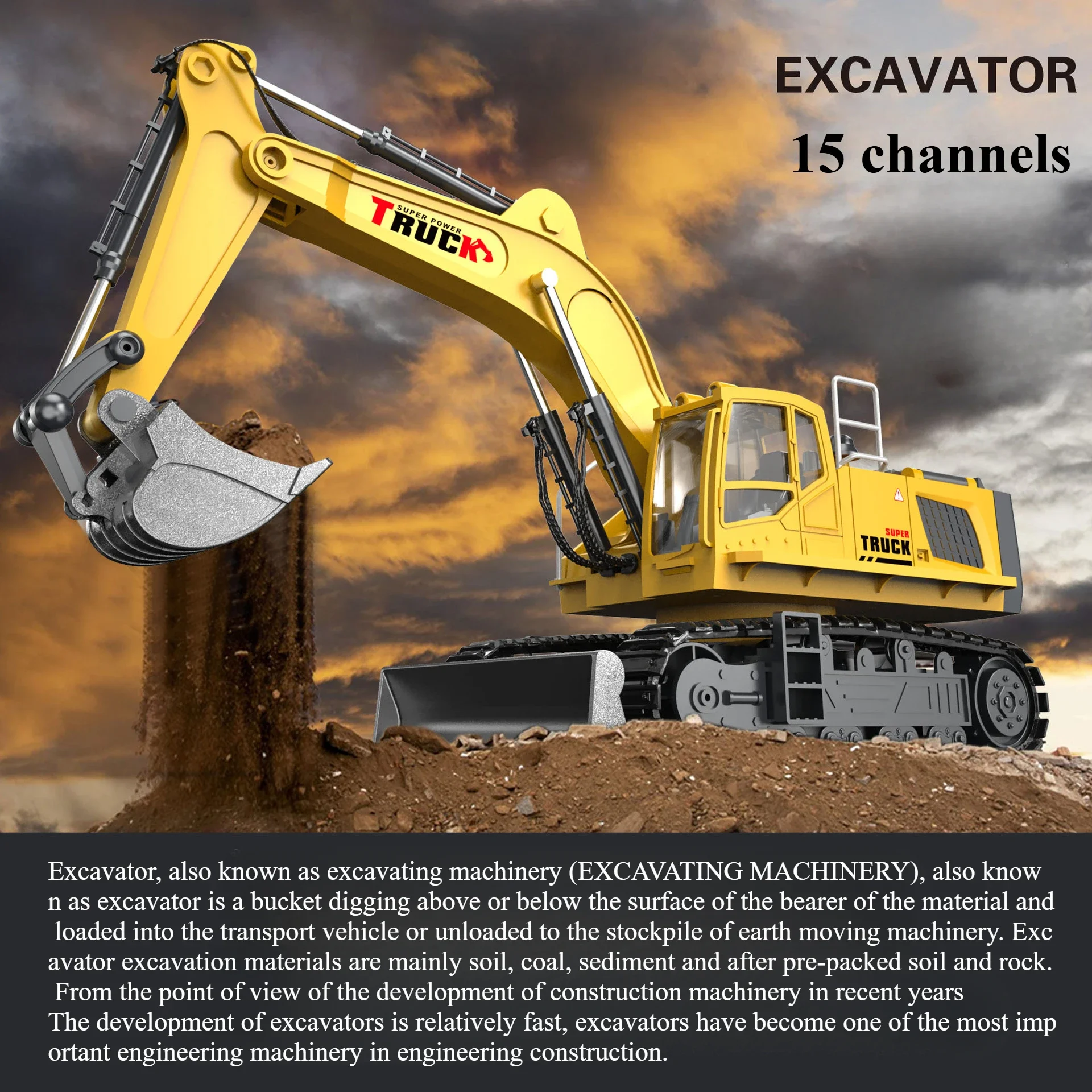 2.4G 15-channel Spray Simulation Alloy Bulldozer, Restore The Real Digging Action, Long Range Remote Control Distance for Kids