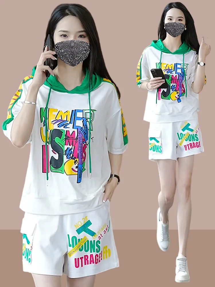 

Summer 2026 Women's Casual Fashion Sportswear Set Short Sleeve Shorts plus Size Small Frame Two-Piece Suit Polyester Fiber