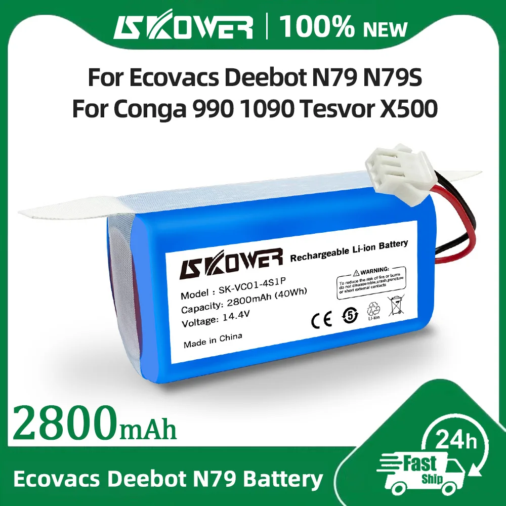 SKOWER 2800mAh Robot Battery For Conga Excellence 990 950 1090 Ecovacs Deebot N79 N79S DN622 Tesvor X500 Vacuum Cleaner