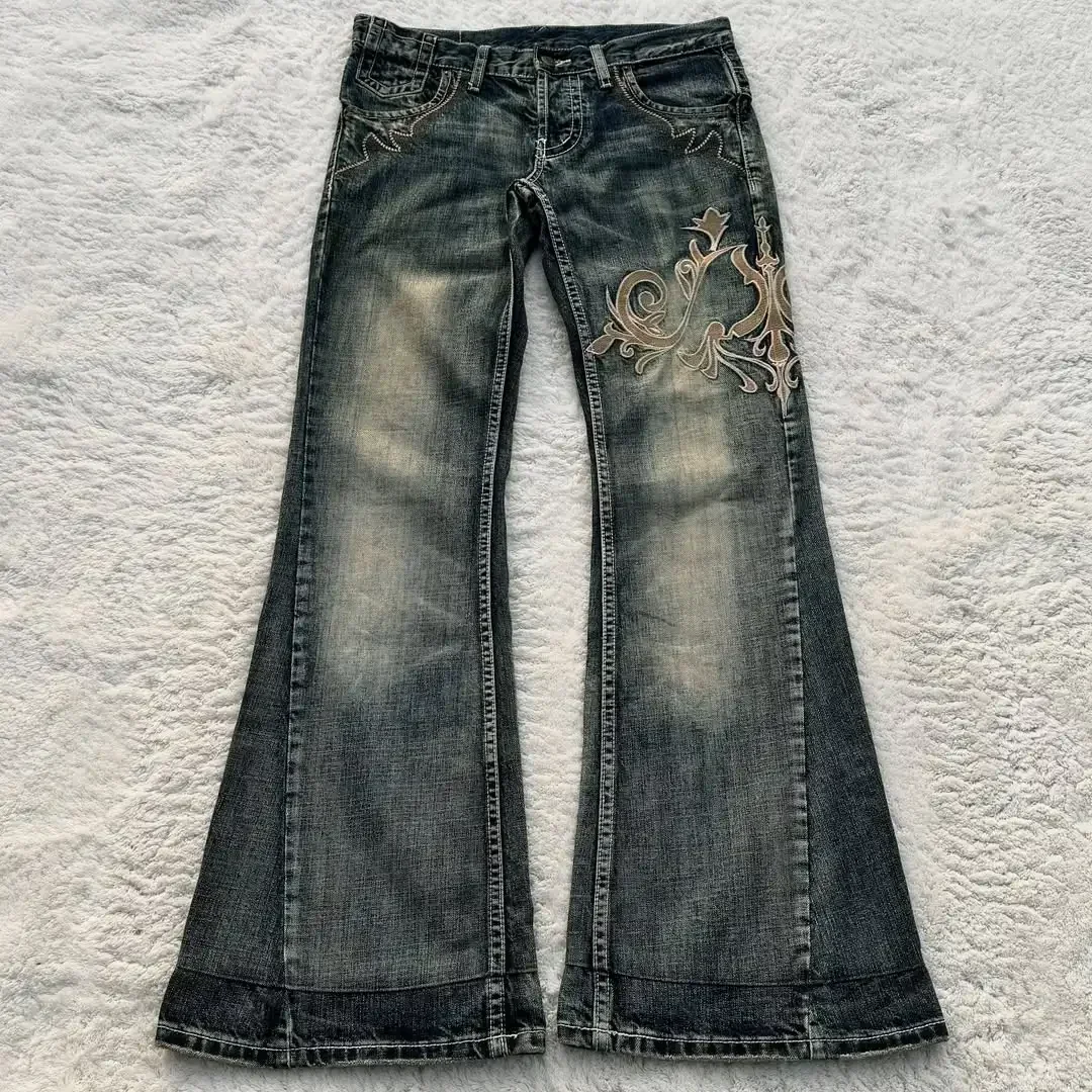 Trendy Three-dimensional Vision Vine Thorn Special Elements Printed Pattern Washing Jeans Women Street Casual Micro-flat Pants