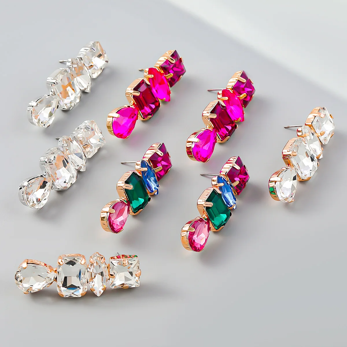 New Statement Shiny Fuchsia Crystals Zircons Long Stud Women Earrings Fashion Jewelry