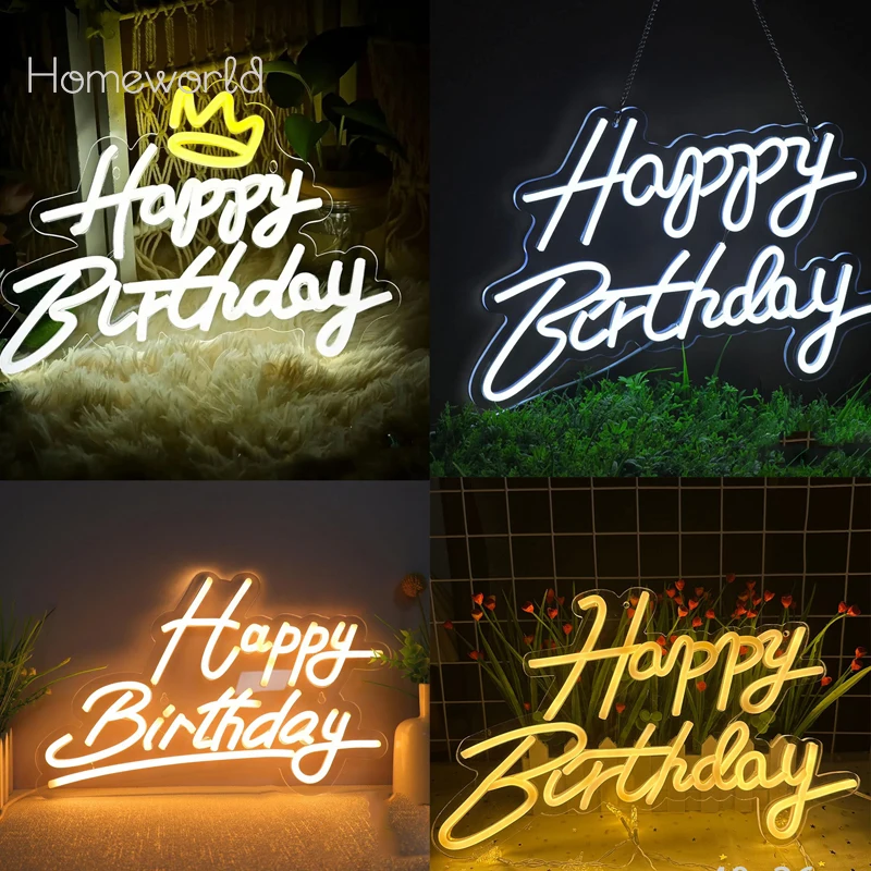 

Happy Birthday Neon Sign For Wall Decor Dimmable Switch LED Neon Light Sign Birthday Party Decoration For Home Room Decor