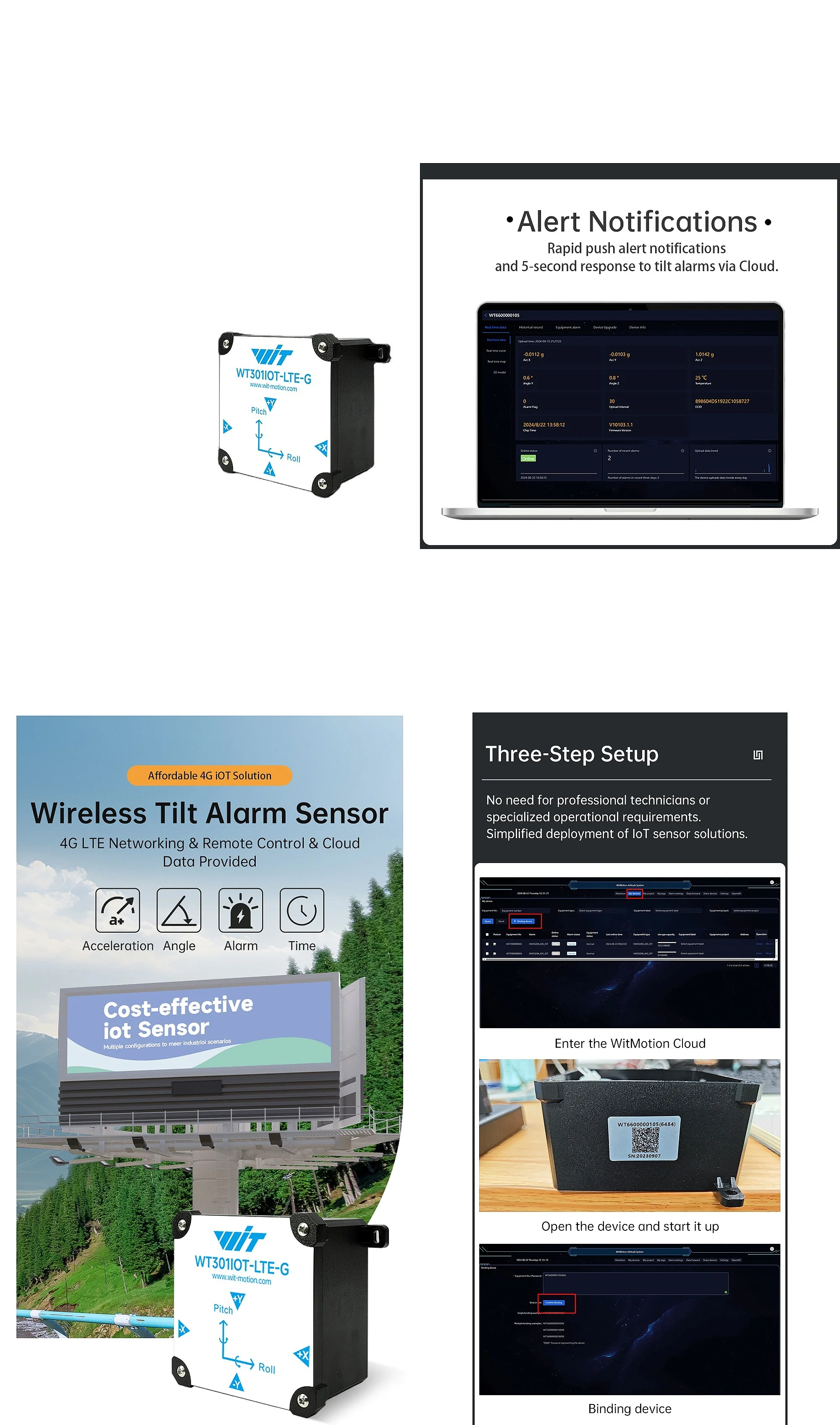 WT301IOT-LTE 4G Wireless Tilt  Angle Acceleration Sensor Remote Monitoring Anywhere