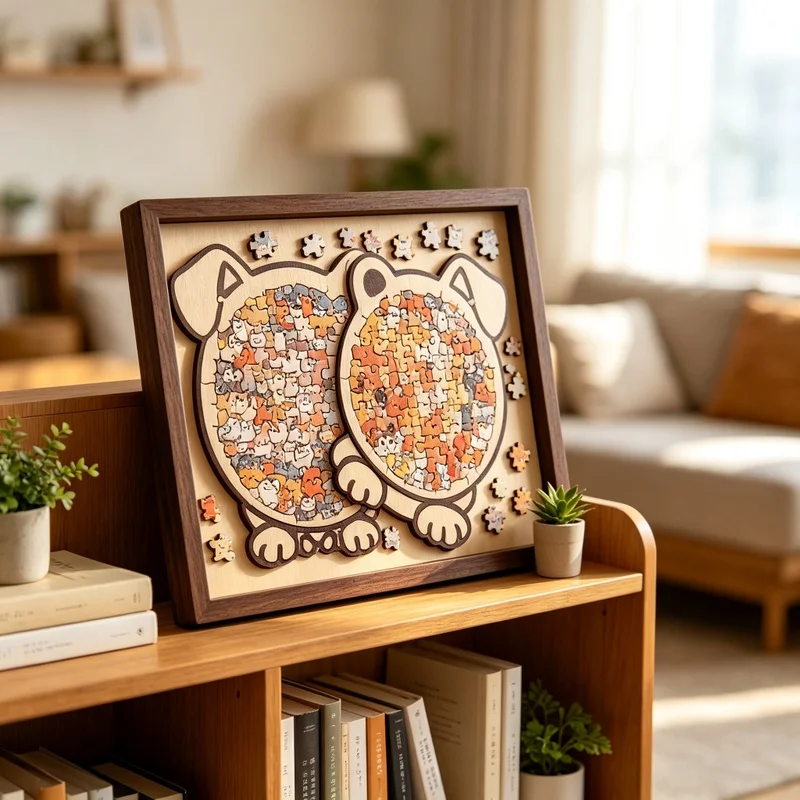Cartoon Wooden Puzzle Fun Animal Dog Cat Bear Theme Stress Jigsaw Puzzle Puppy Kitten Shaped Irregular Adults Wall Art Puzzle