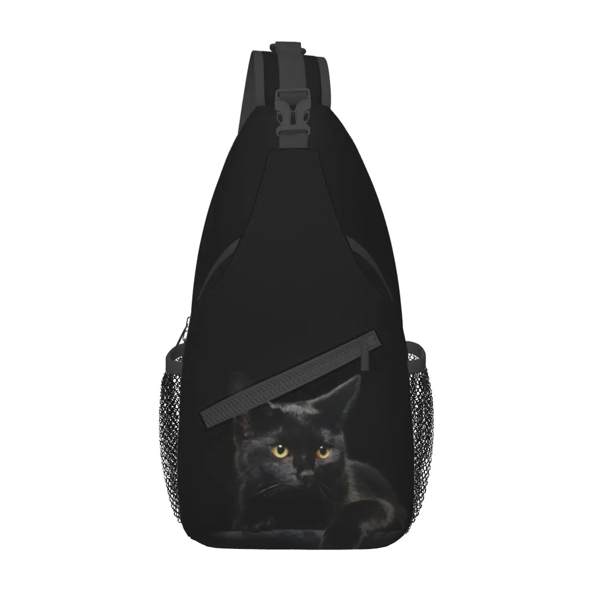 Schwarze Katze Schulter tasche Brust Cross body Schulter gurt Rucksack Outdoor Sport Tages rucksäcke Kawaii Haustier bedruckte Packung