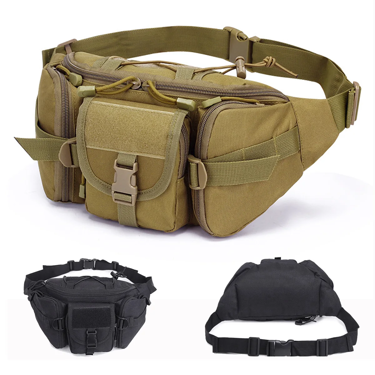 Men Waist Fanny Pack Belt Bag Military Tactical Travel Outdoor Sports Climb Multi-Pocket Nylon Male Sling Chest Hip Bum Bag