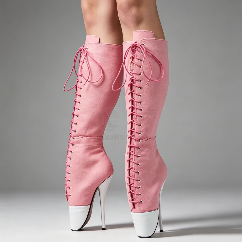 7 Inch High Heel Denim Knee High Ballet Boots New Style Unisex Size36-46 view 2