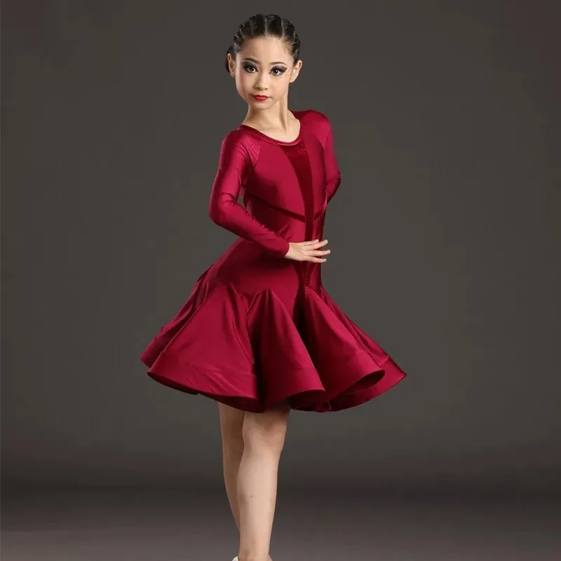 Theeper Girls Professional Latin Dance Competition Dress, Kids Standard Performance Practice Costume, Winter Ballroom Dance Wear