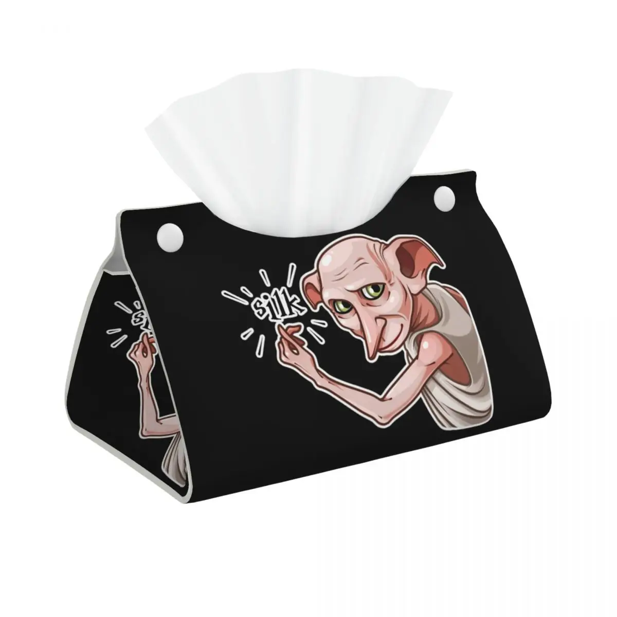 Custom Cute Dobby Meme Tissue Box Cover PU Leather Rectangular Halloween Magic Movie Facial Tissues Holder for Car