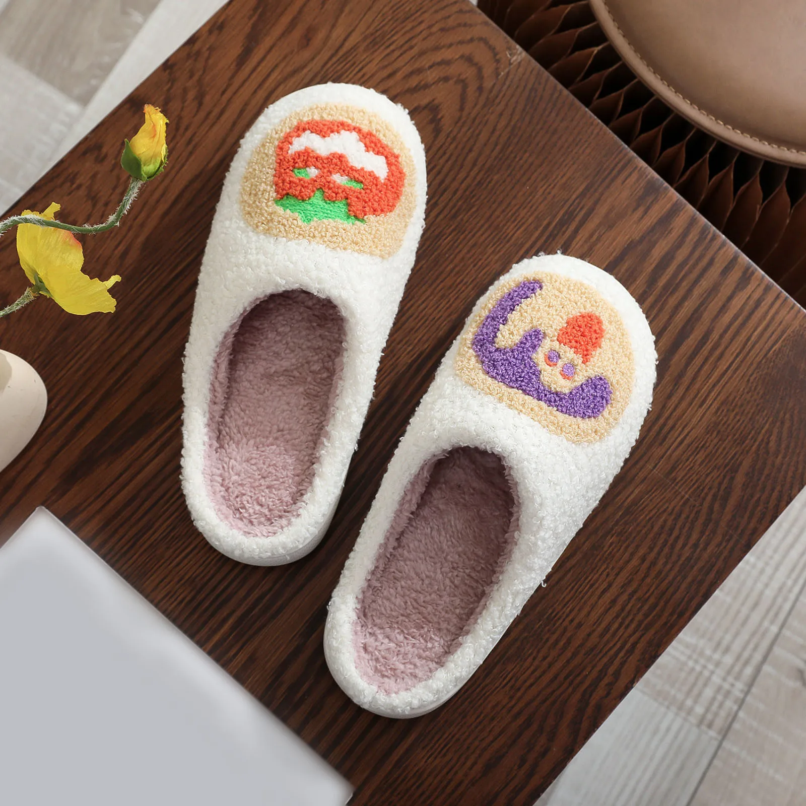 Women's Slippers Halloween Cute Pumpkin Cookies And Funny Witch Winter Indoor Warm Soft Sole Anti-slip Comfort Bedroom Slipper