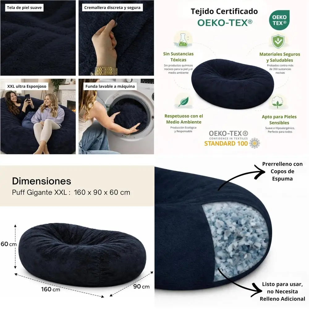 

Giant XL Bean Bag with Filling - Comfortable, Soft, Spacious - Removable Washable Cover - Ideal for Relaxing (160 x 90 x 60 cm,