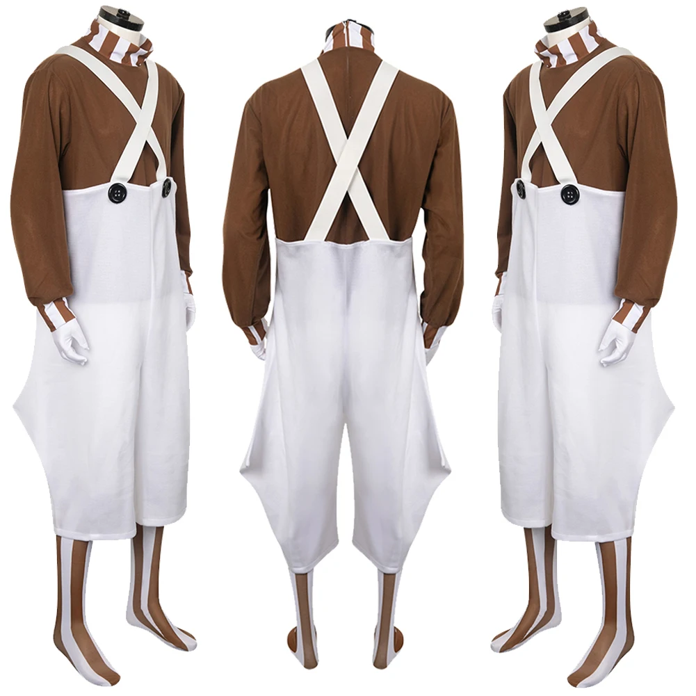 Oompa Cosplay Handschoenen Broek Outfits Kostuum Film Chocolade Fabriek Vermomming Kostuum Jongens Volwassen Mannen Halloween Fantasia Pak Man