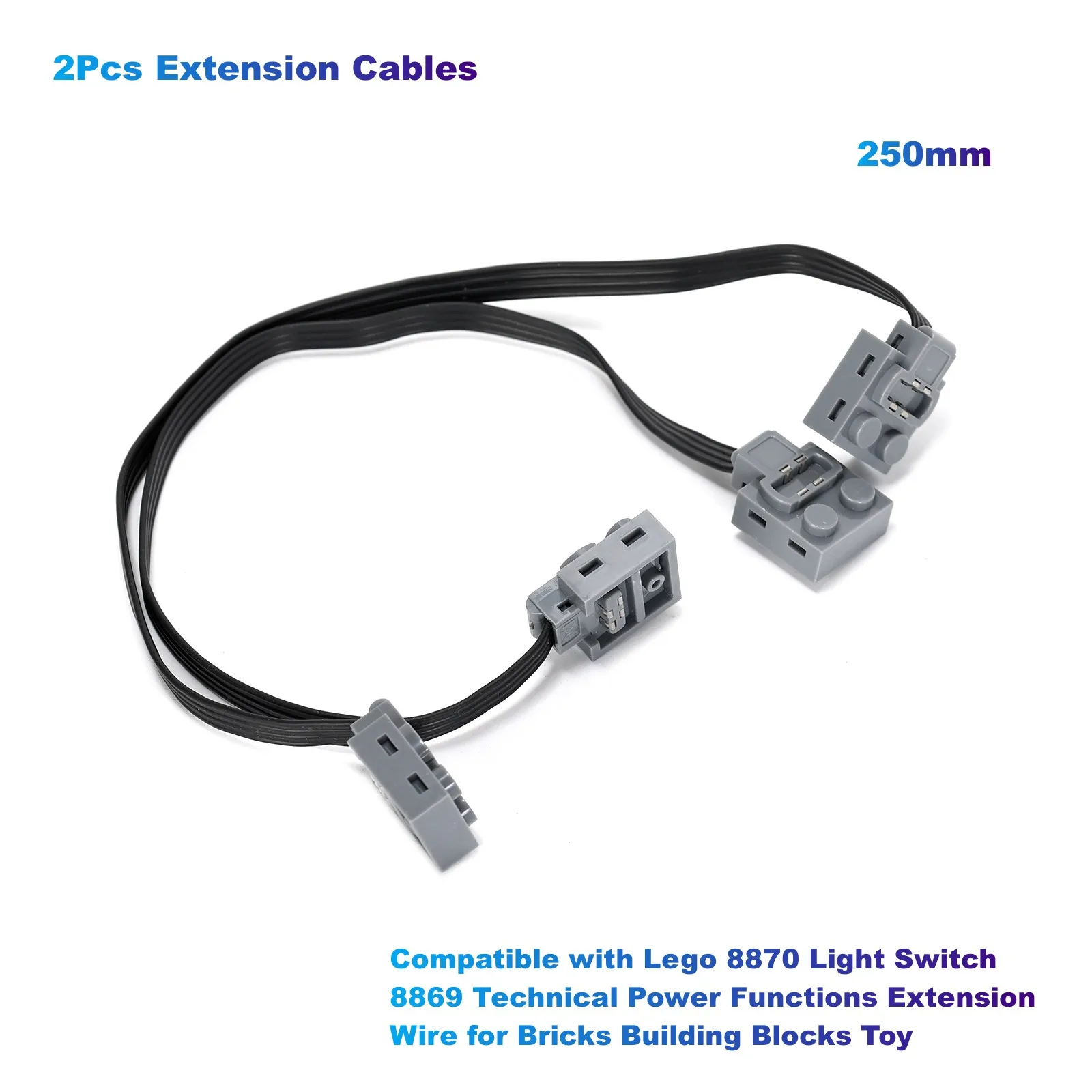 2Pcs Extension Cables 250mm Compatible with Lego 8870 Light Switch 8869 Technical Power Functions Extension Wire