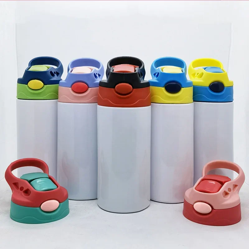 12oz Sublimation Straight Sippy Cup Flip Top Kids Bottle Stainless Steel Double Wall Water Tumbler With Straw Sippy Bottle