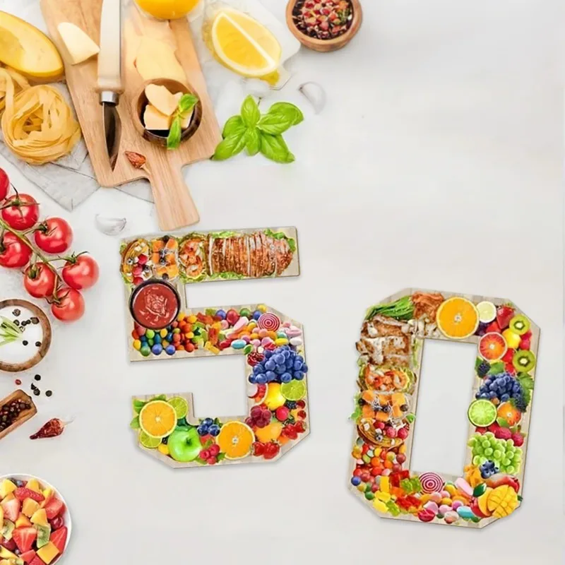 large fillable wooden number charcuterie board - practical wood serving tray for baby birthday decorative food tray