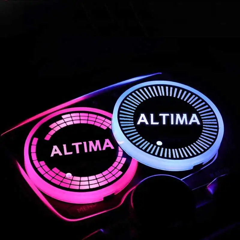 Car Intelligent Water Coaster Drinks Holders for Nissan Altima Logo 7 Colorful LED Cup Mat Pad USB Charging Light Accessories