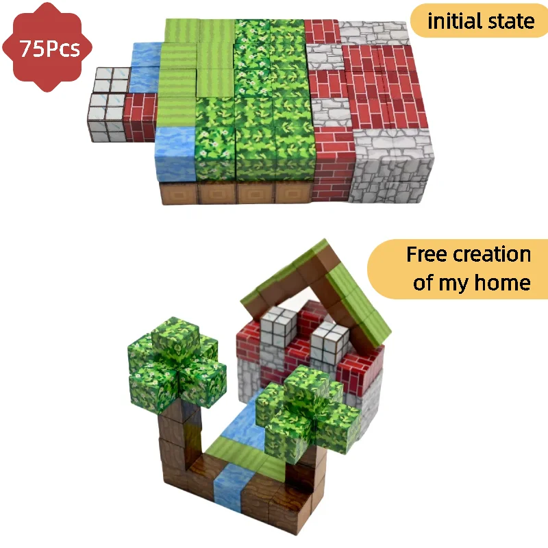 مجموعة المكعبات المغناطيسية مكونة من 75 قطعة من أطلق العنان على الخيال والأيدي على مهارات إنشاء المنزل