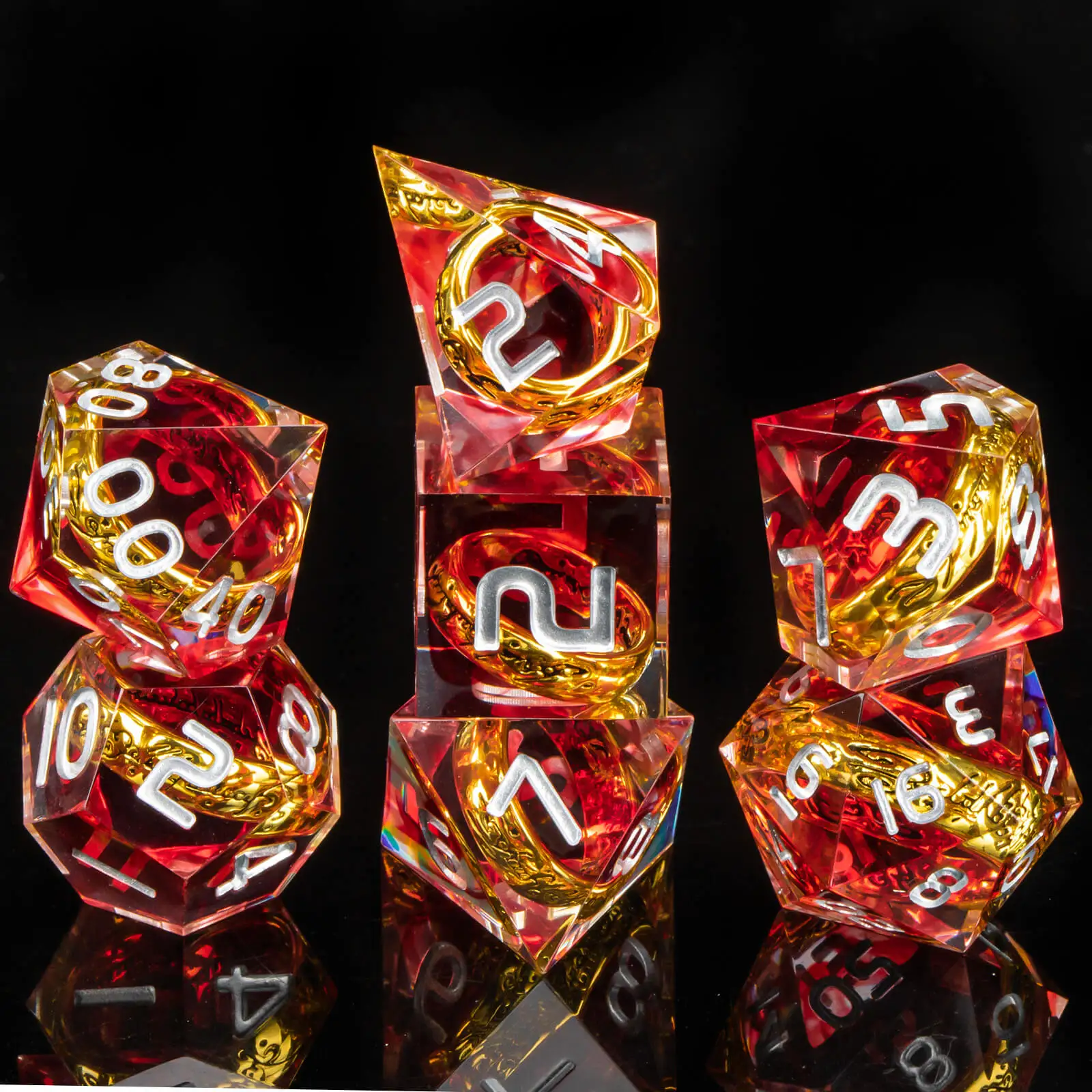 مجموعة نرد حلقة DND نرد راتينج ذو حافة حادة، نرد حلقة ذهبية لنرد سيد الحلقة D&D RPG للزنزانات والتنينات #6