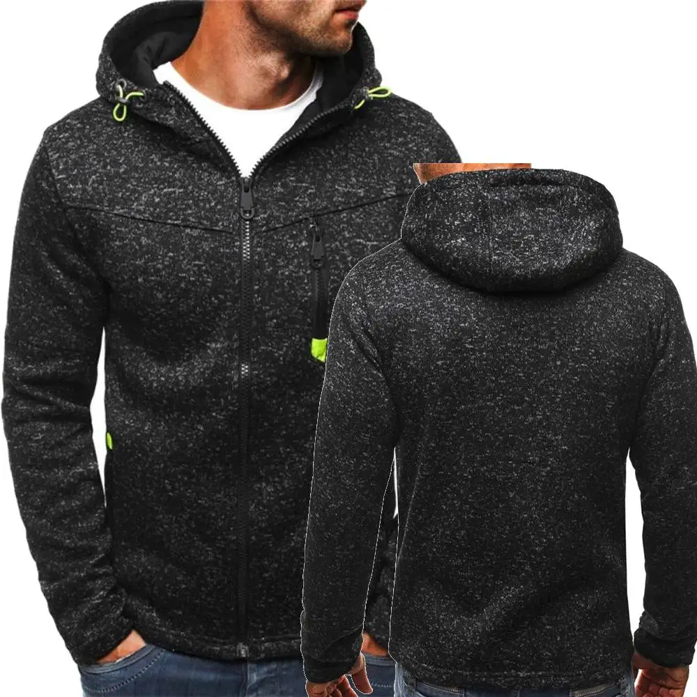 Mens Zipper Two Pieces Set Hooded Jacquard Hoodie Fleece Men Hooded Sweatshirt Pullover For Male Hoody Outerwear Male Jacket