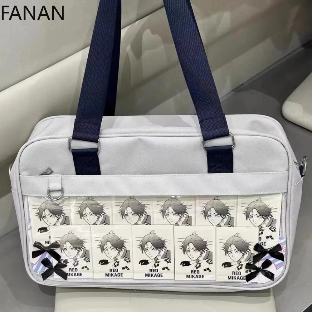 New Harajuku Ita Bag for Women Canvas Transparent Pocket Itabag High School Girls Uniform JK Crossbody Shoulder Bag Handbags