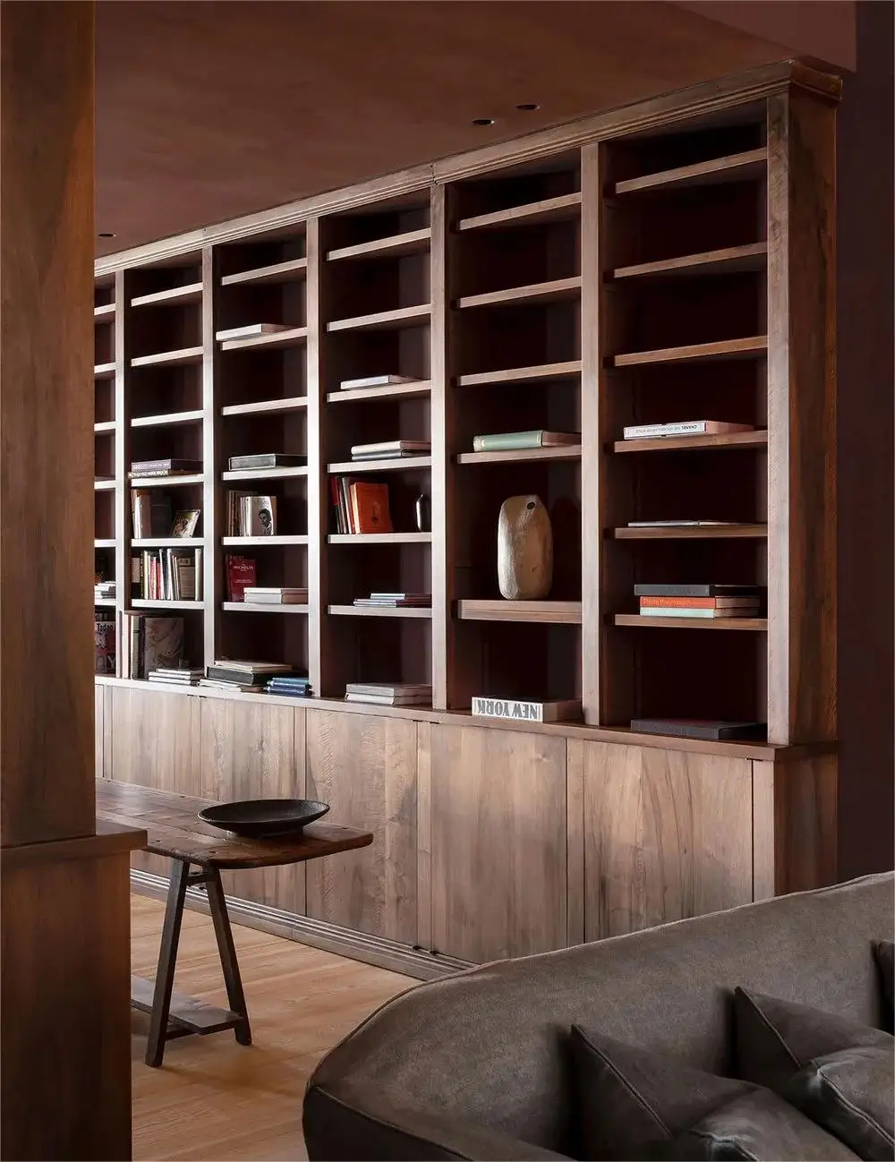 

Solid Wood Wall Hung Book Rack Bookshelf With Drawer Basket And Toe Kick For Display And Storage