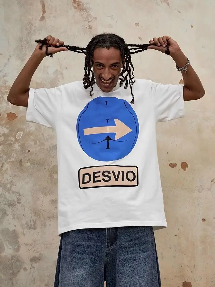 

Футболка À Manches Courtes À Imprimé Bleu Amusant Parodie Américaine Été 2025 Версия Coréenne Pur Coton Hommes Et Femmes