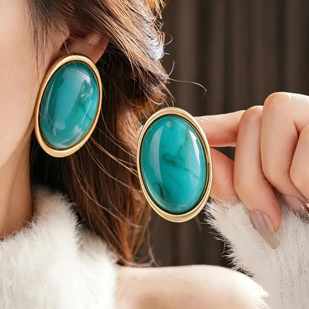Smudging Effect Retro Oval Geometric Stud Earrings Multicolor Smooth Surface Acrylic Stud Earrings Sweet Women Earrings