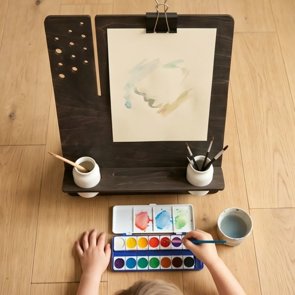 Multifunctional Wooden Table Easel Ornament Decorative Rack with Tool Storage Art Sketch Stand with Pen Holder Steadying Sturdy