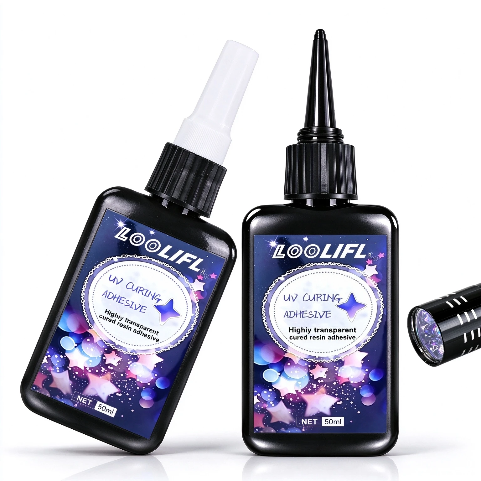Loolifl 50ml Uv Resin Glue Set (Includes Uv Lamp), Crystal-Clear Uv Curing Glue, Fast Curing, Bubble-Free, Suitable for DIY Jewelry, Dried Flower Bracelets, Pendants, and Other Handmade Crafts