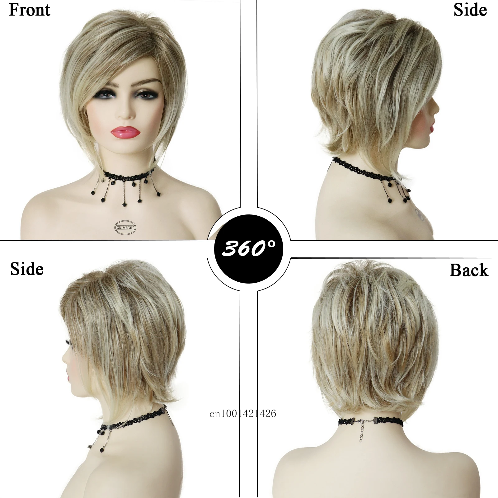 Syntetyczne peruki do włosów dla kobiet Ombre Blond Peruka z grzywką Krótkie fryzury Bob Naturalne fryzury Bobo Peruka dla mamy Kostium starej damy