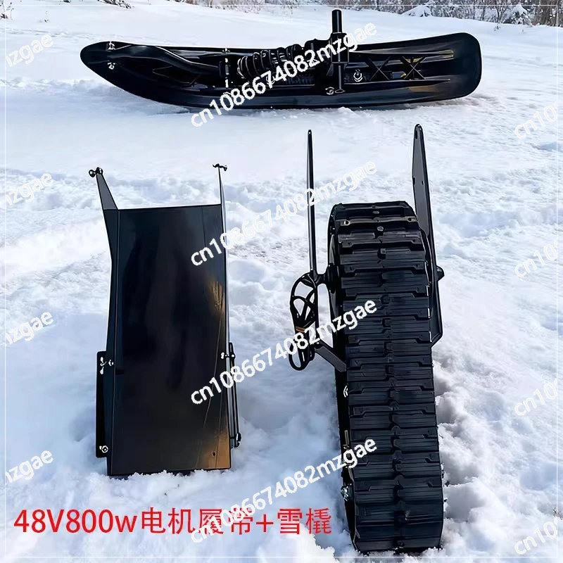 Modified snow two-wheel off-road electric scooter accessories sled board, rubber track wheel 48V800W motor