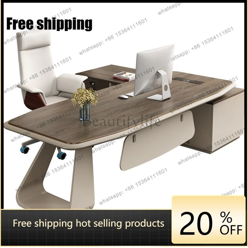 zj.Big Designer Executive Office Desk Wood Luxury Adjustable Drawers Computer Desk Study Modern Scrivania Work Station Table