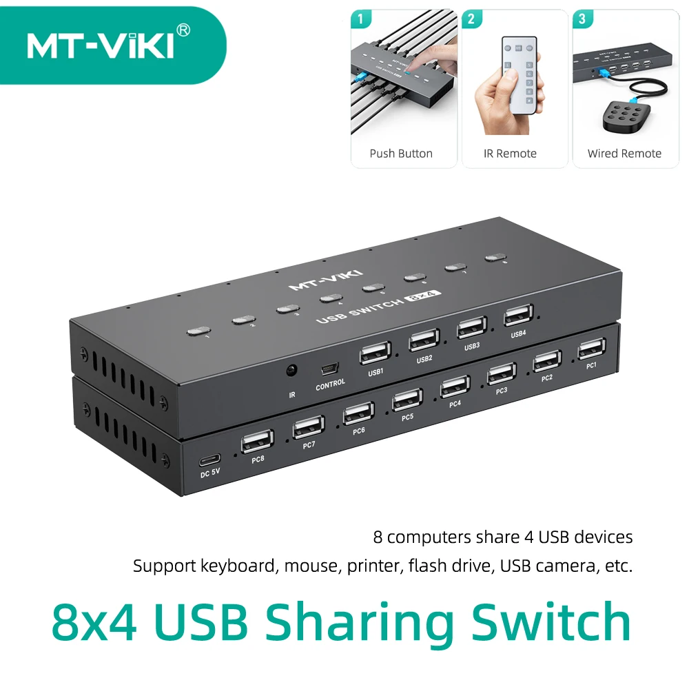 

MT-VIKI 8X4 USB Switch 1 Set of Keyboard Mouse Control 8 PC NVR KM Switcher MT-SU84