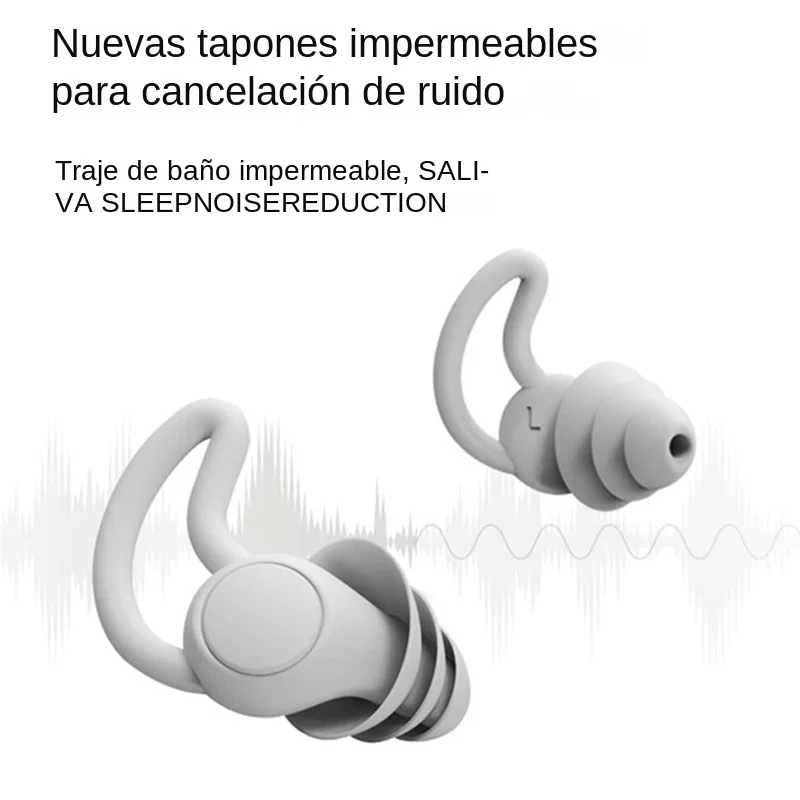 Tapones para los oídos insonorizados de silicona blanca de tres capas, tapones para los oídos impermeables para natación, reducción de ruido para dormir