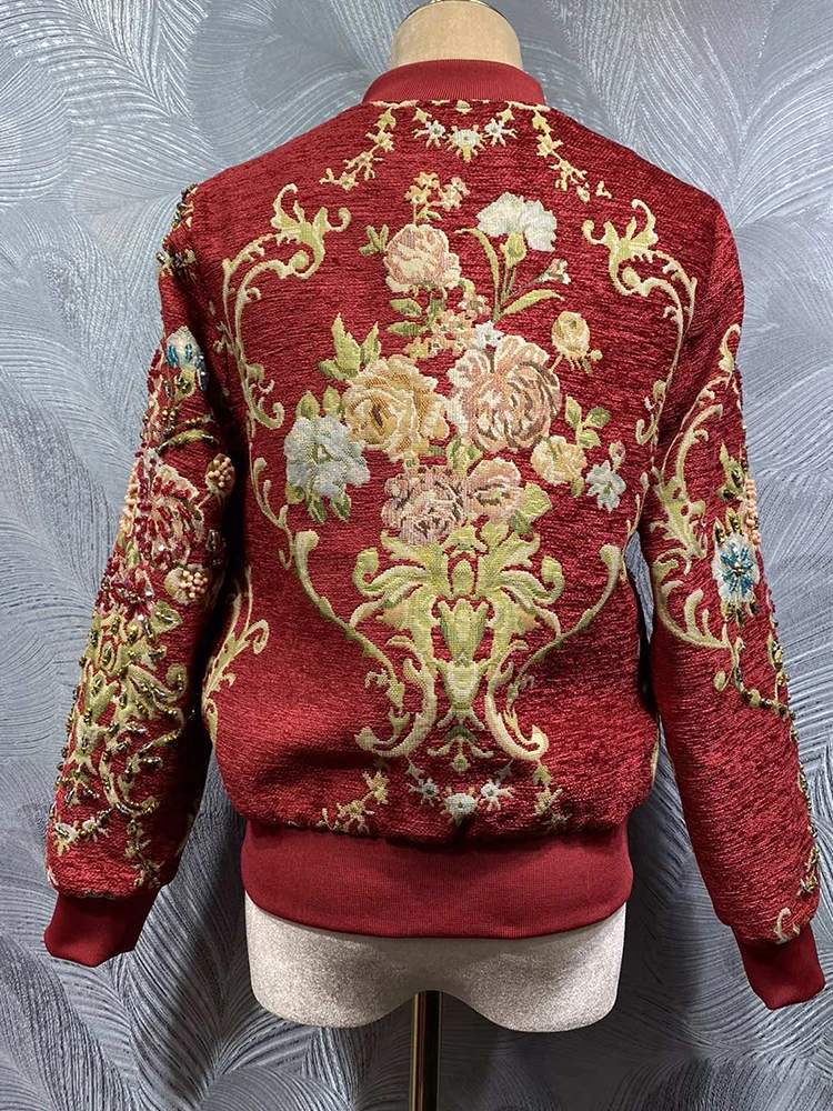 

DLDENGHAN женские жаккардовые с воротником-стойкой и длинными рукавами на молнии с бисером, уличная одежда, темпераментные элегантные осенние куртки для