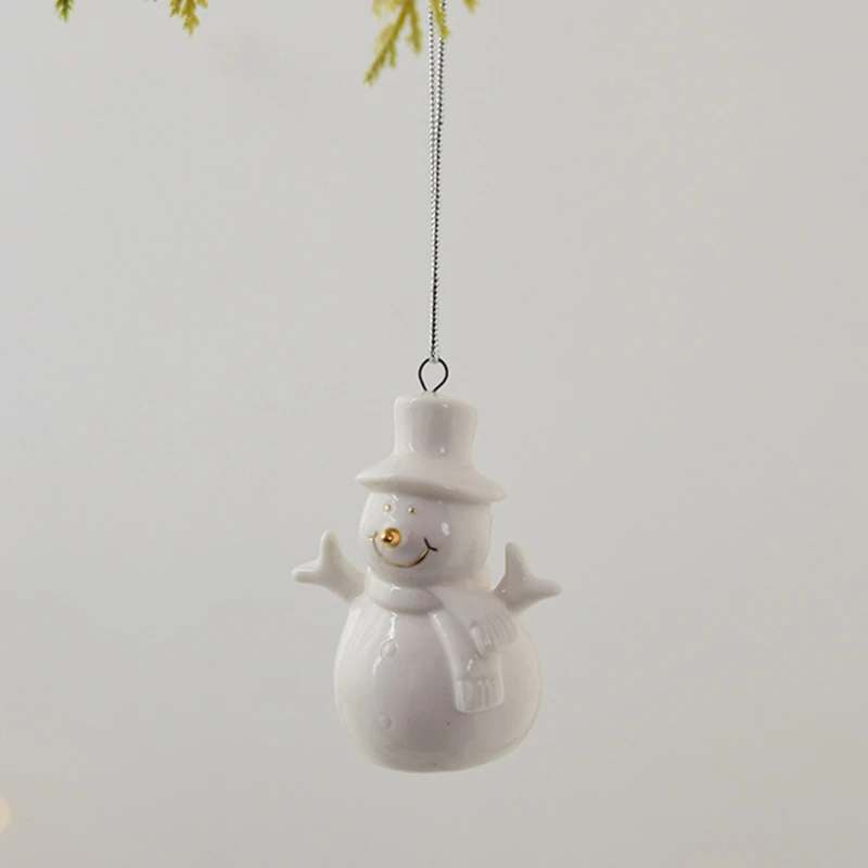 Decorative Ceramic Christmas Ornament Seasonal White Ceramic Hanging Pendant Charm for Christmas Tree and Party Decors