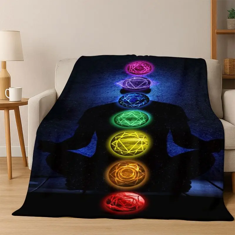 Yoga Cosmic energy Rainbow 31 Chakra Meditation Flannel Blanket Soft Warm Throw Blanket for Bedroom Living Room Bed Travel gift