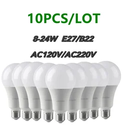 10PCS Led Bulb Lamps A60/A80 E27 B22 AC120V/AC220V Light Real Power 8W-24W 3000K/4000K/6000K Lamps For Home and Office Lighting