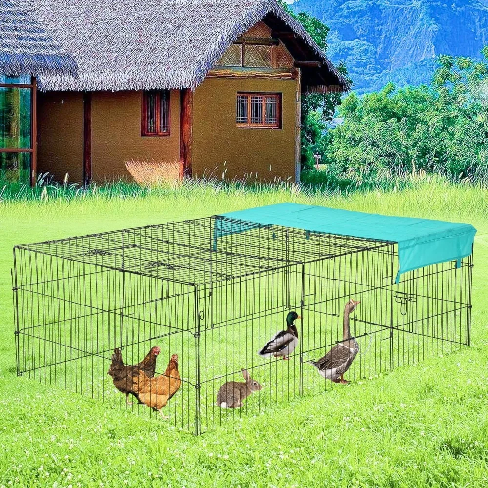 Metal Chicken Coop with Waterproof Cover, Walking Cage, Suitable for Small Animals, Rabbit Cage, Hen Fence, 72 in X 48 in