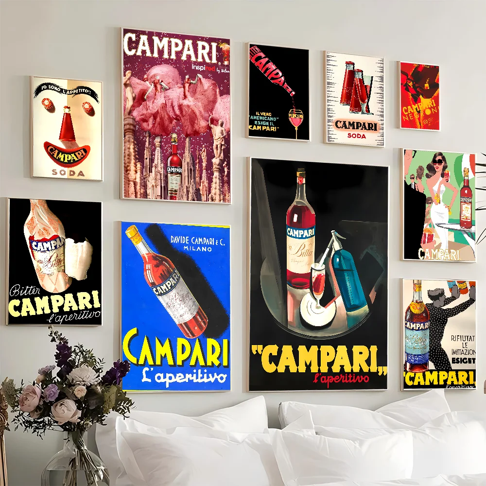 Vintage Campari Drink Self-adhesive Art Poster HD Quality Wall Art Retro Posters For Home Home Decor