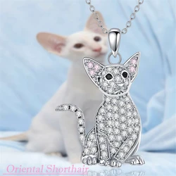 Cute Pink Ear Oriental Shorthair Cat Pendant Necklace for Women Elegant Pet Kitten Animal Jewelry Birthday Gift for Cat Lovers