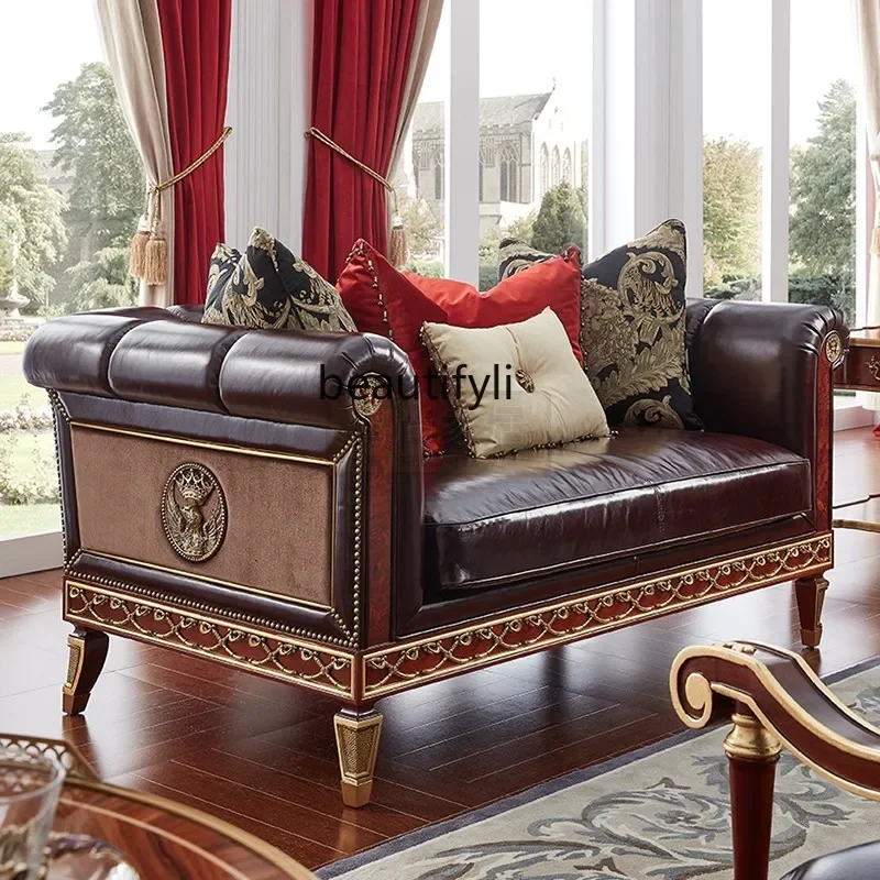 

Британский кожаный диван первого слоя, мебель для медного дивана с британской гравировкой из красного дерева, инкрустированный деревом R