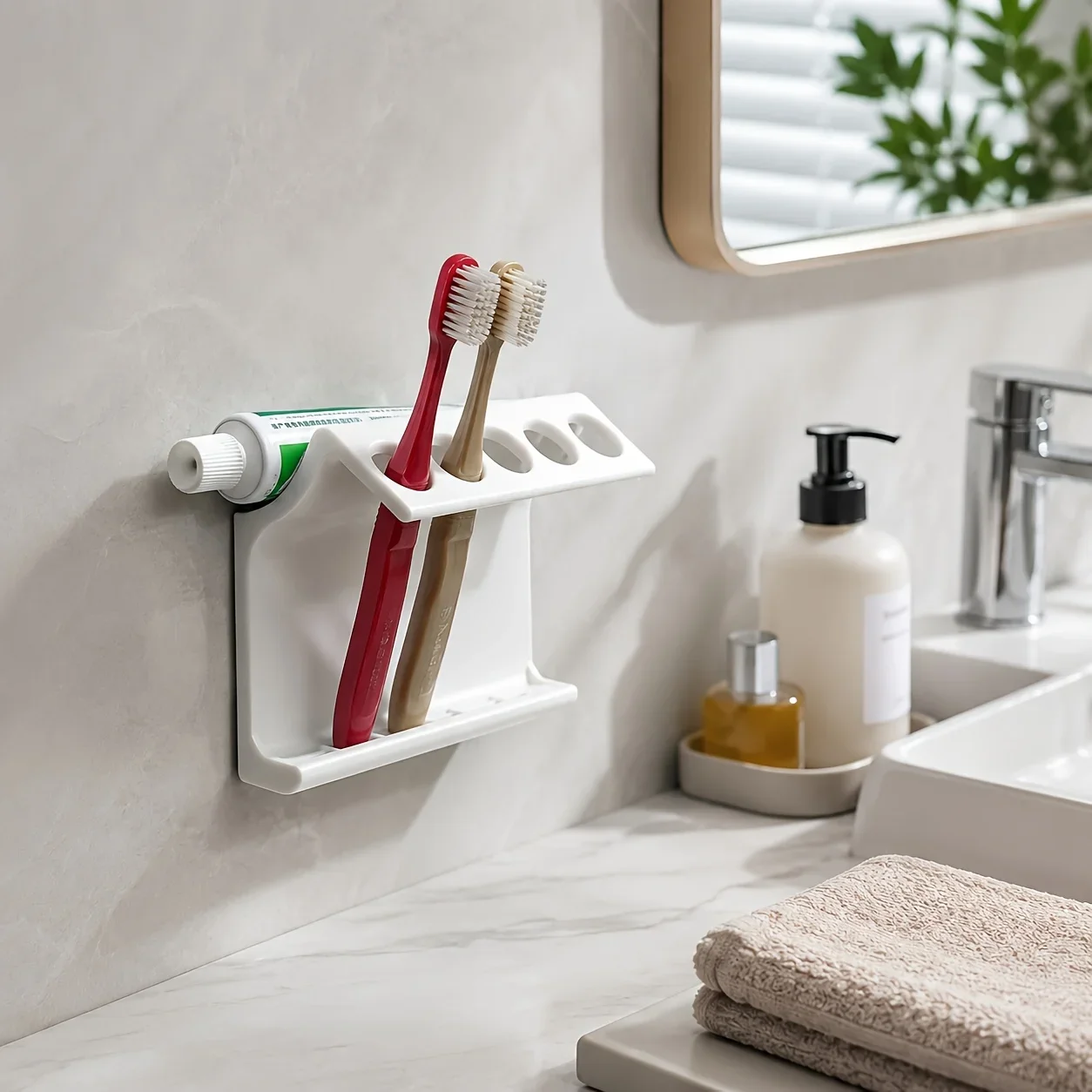 3D Printed Toothbrush Holder Wall Mounted No Drill Hanging Toothbrush Organizer Rack for Bathroom Makeup Brush Storage