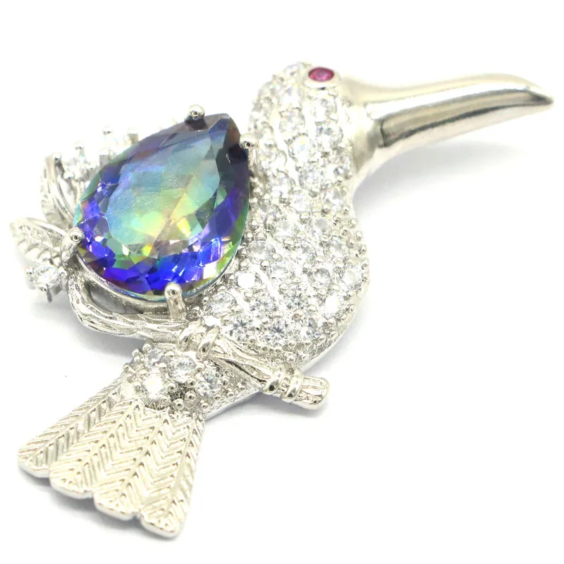 9g Real Customized 925 Solid Sterling Silver Pendant Bird Shape Orange Spessartine Fire Rainbow Violet Topaz Rhodolite Garnet CZ